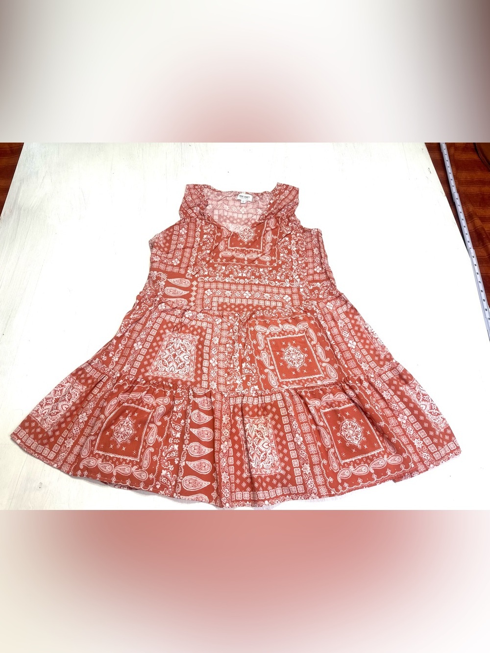 True Craft XL Coral Bandana Print Tiered Tunic Dress Boho Festival Rayon - Picture 4 of 9